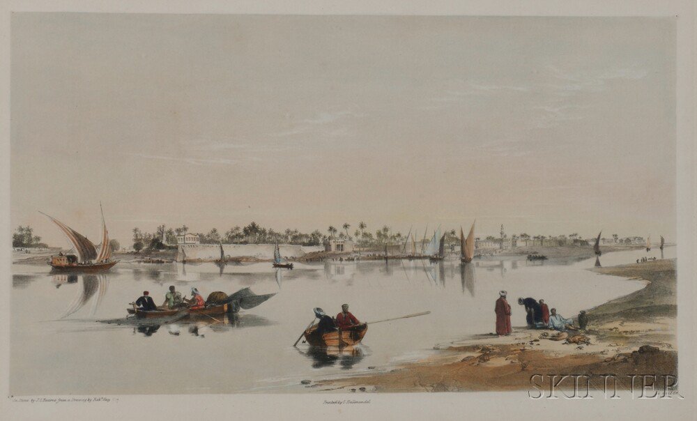 Appraisal: Two Orientalist-themed Hand-colored Lithographs J C Bourne After Robert Hay