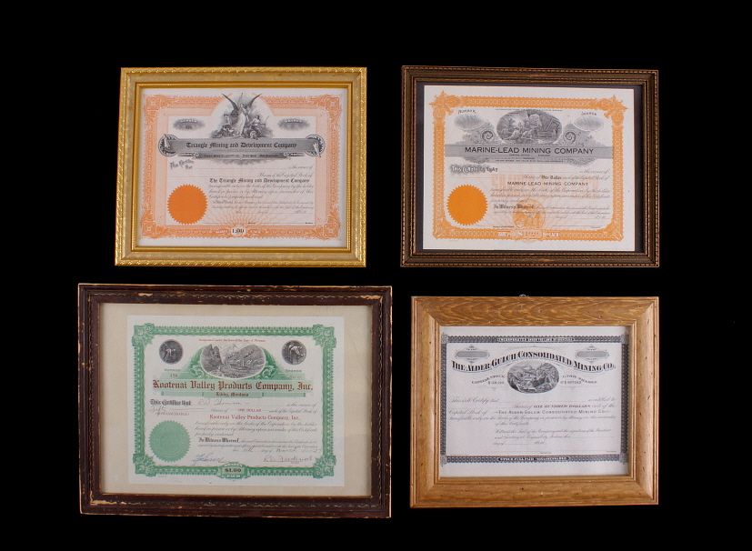 Appraisal: Montana Framed Mining Stock Share Certificates For your consideration are