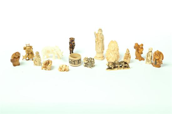 Appraisal: GROUP OF IVORY CARVINGS INCLUDING NETSUKES Late th- st half-