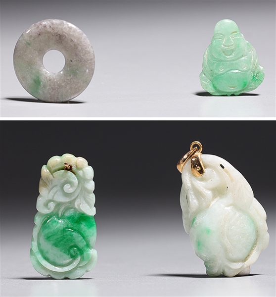 Appraisal: Four Chinese jade pendants including bi Buddha bird and fruit