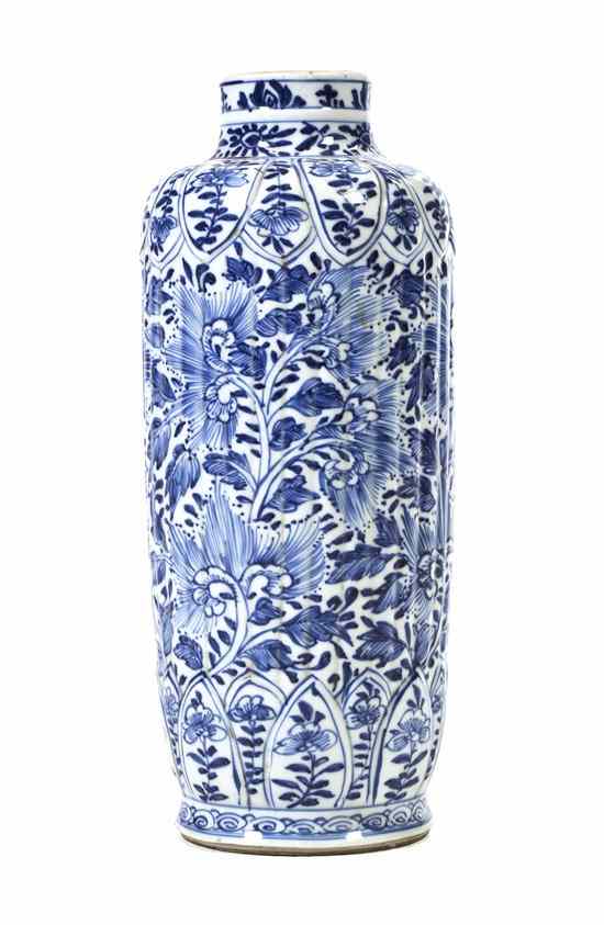 Appraisal: A Continental Ceramic Vase of cylindrical form having blue and