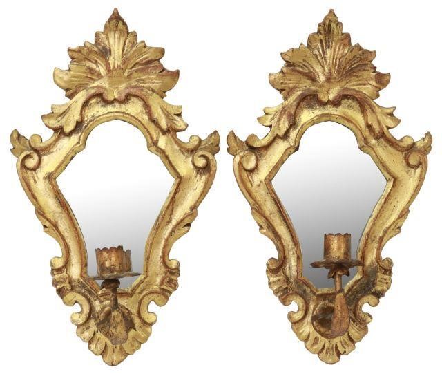 Appraisal: pair Petite Florentine gilt mirrored sconces th c carved wood