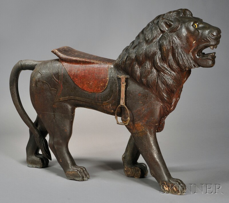 Appraisal: Polychrome Carved Lion Carousel Figure probably New York late th