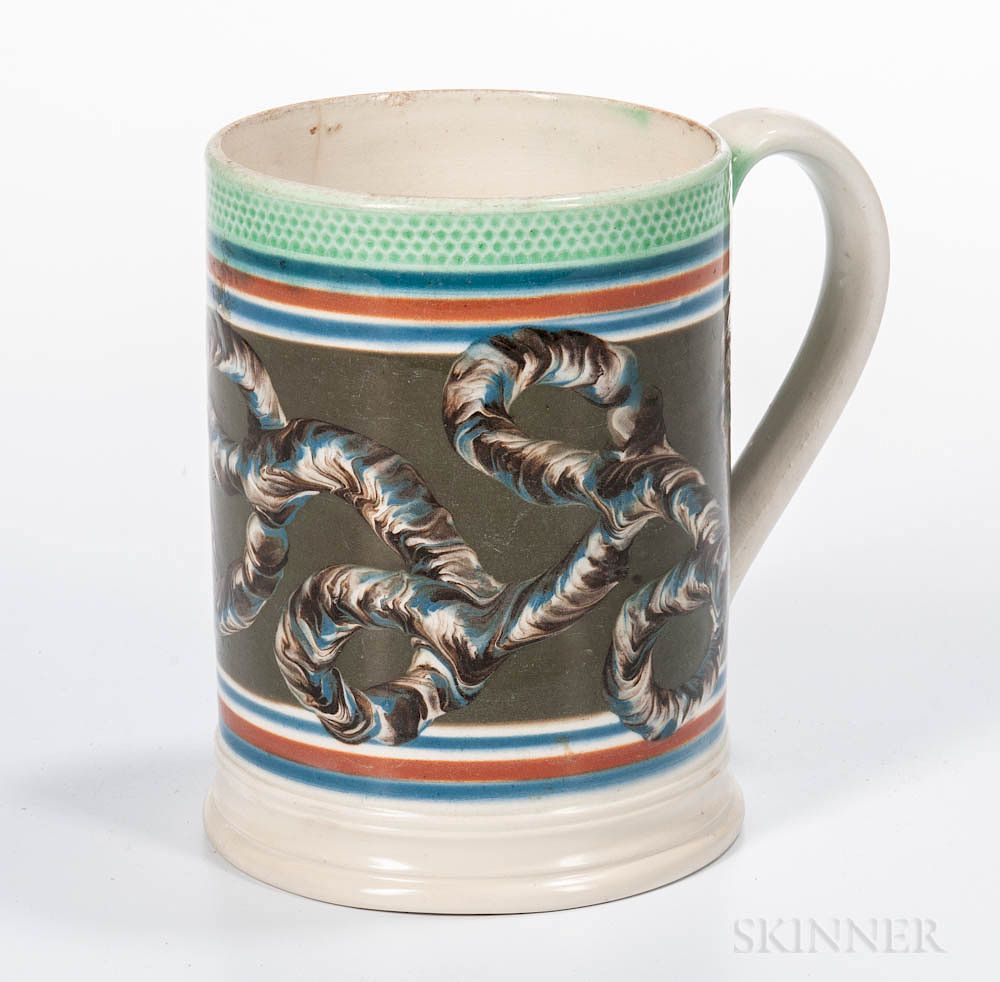 Appraisal: Slip-decorated Pearlware Quart Mug Slip-decorated Pearlware Quart Mug England early