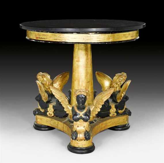 Appraisal: ROUND SALON TABLE AUX SPHINGES late Empire probably Italy th