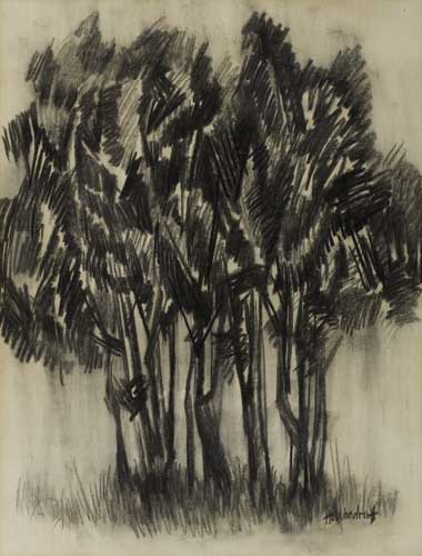 Appraisal: HALE WOODRUFF - Untitled Trees Charcoal drawing on cream wove