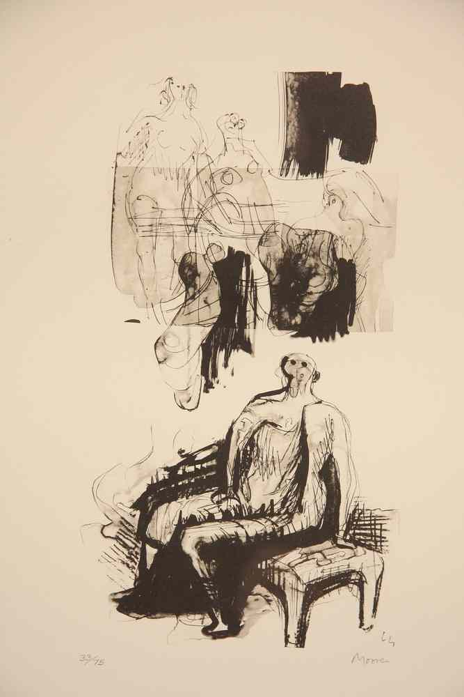 Appraisal: COLOR LITHOGRAPH - 'Woman Seated on Fireside Stool' by Henry