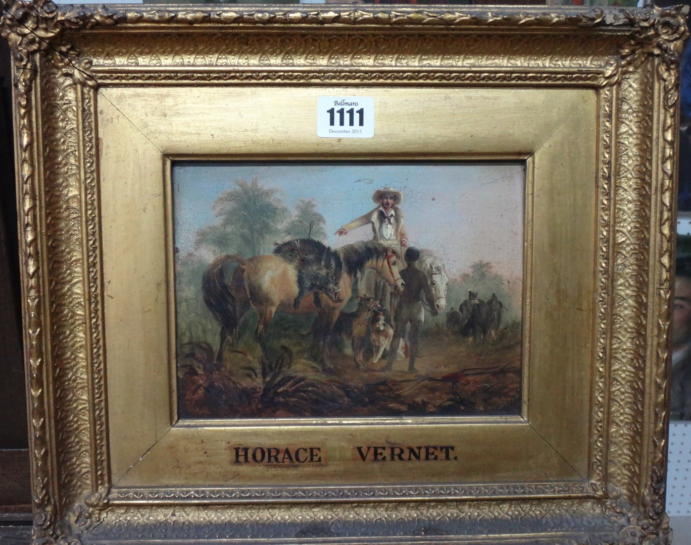 Appraisal: After Horace Vernet Horses and figures oil on panel cm