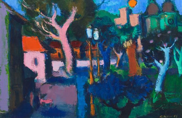 Appraisal: GUSTAV LIKAN GERMAN AMERICAN - x Night scene Oil on