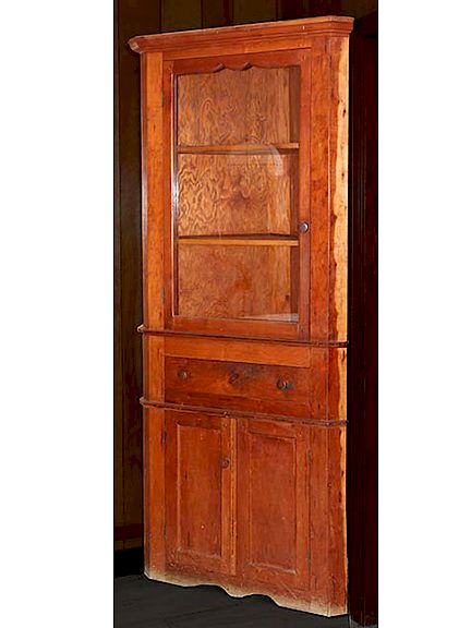 Appraisal: Walnut Corner Cupboard A handmade probably mid th century walnut