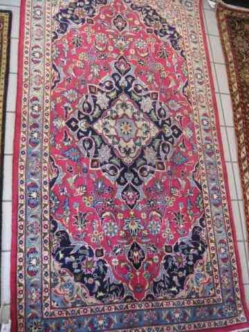 Appraisal: Mashad Persian Handmade Rug elegant florals salmon field ' ''