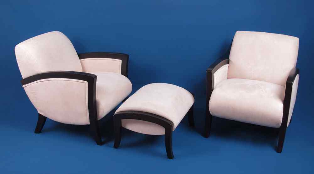 Appraisal: ULTRA MODERN ULTRA SUEDE EASY CHAIRS AND OTTOMAN Tan with