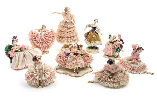 Appraisal: Sale Lot A Collection of Nine Dresden Porcelain Figues and