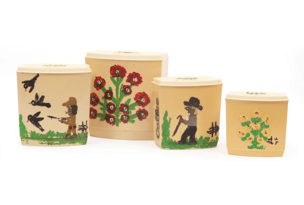 Appraisal: Clementine Hunter American Louisiana - Set of Four Kitchen Canisters