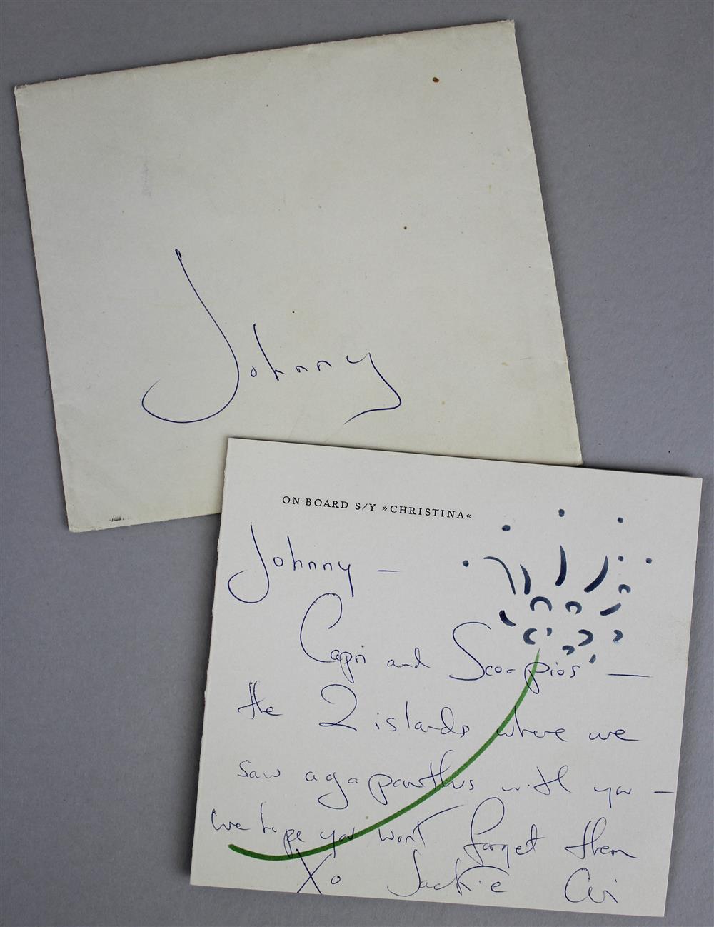 Appraisal: JACQUELINE KENNEDY AUTOGRAPHED NOTE SIGNED TO JEAN SCHLUMBERGER WITH AGAPANTHUS