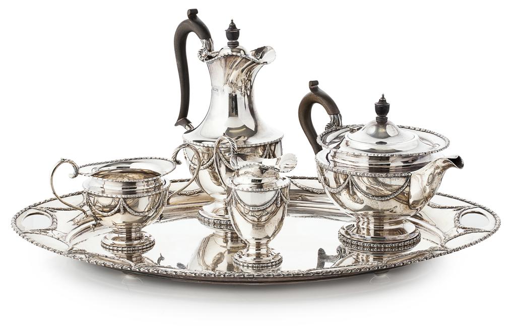 Appraisal: A comprehensive five piece tea service including a matching tray