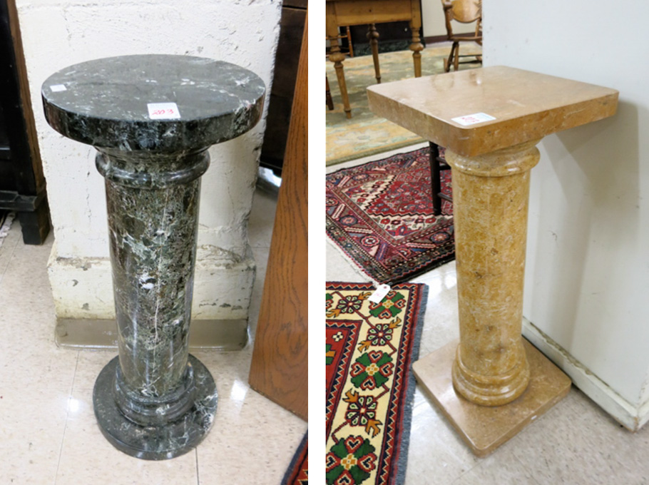 Appraisal: TWO MARBLE PEDESTALS round top black marquina marble H square