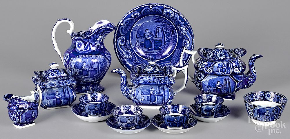 Appraisal: Fifteen pieces of Staffordshire historical blue Rebecca at the Well