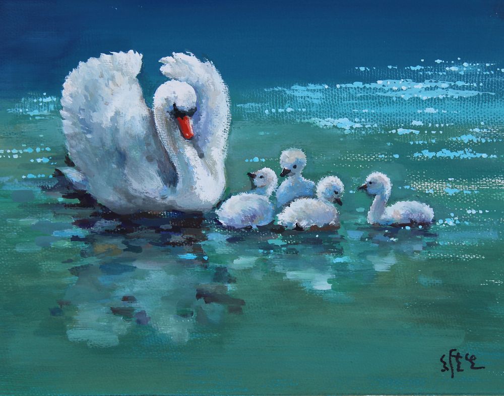 Appraisal: Wan Weisheng B Mother Swan and Chicks Wan Weisheng Chinese