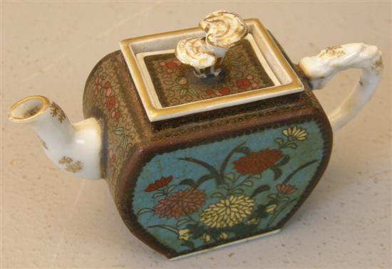 Appraisal: Chinese miniature porcelain and cloisonne tea pot and cover decorated