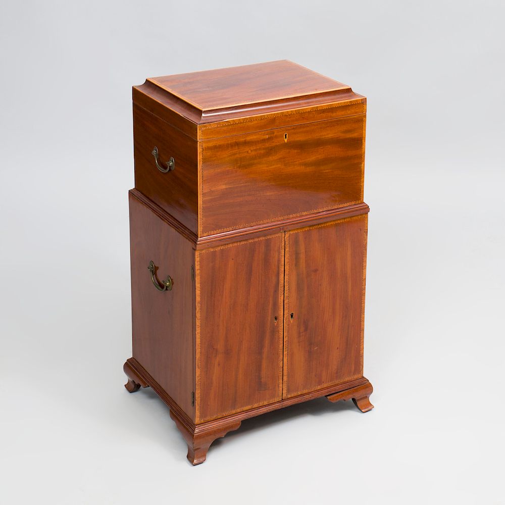 Appraisal: George III Inlaid Mahogany Cellarette on Stand The top with