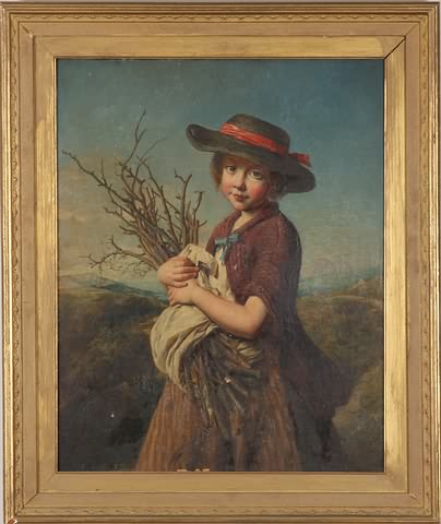 Appraisal: Portrait of a young girl with twigs oil on canvas