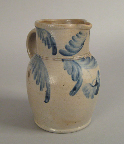 Appraisal: Stoneware pitcher th c with cobalt floral decoration h