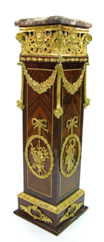 Appraisal: LOUIS XVI STYLE ORMOLU-MOUNTED KINGWOOD PEDESTAL The square column pedestal