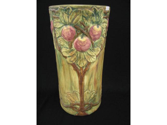 Appraisal: Weller Baldwin Art Pottery Umbrella Stand apple tree decoration high