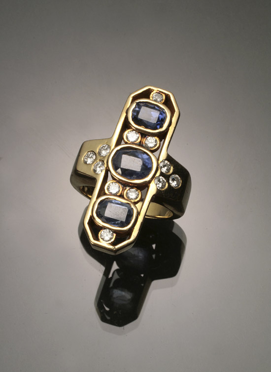 Appraisal: -Karat Yellow-Gold Diamond and Blue Sapphire Dinner Ring Set with