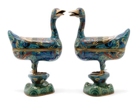 Appraisal: Pair of Chinese Cloisonne Censers in the form of Ducks