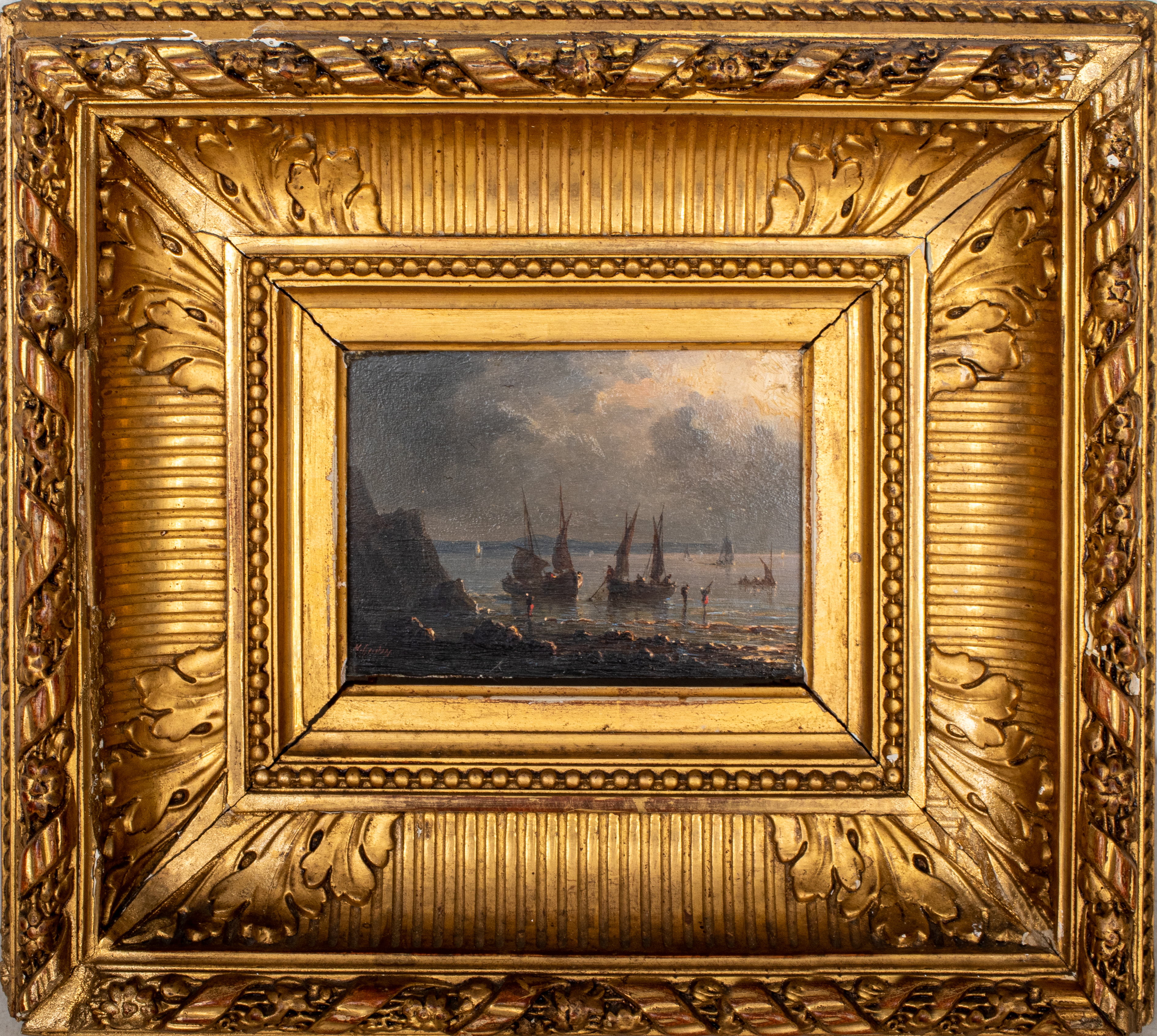 Appraisal: HENRIETTE HERMINIE GUDIN NAUTICAL OIL ON WOOD Henriette Herminie Gudin