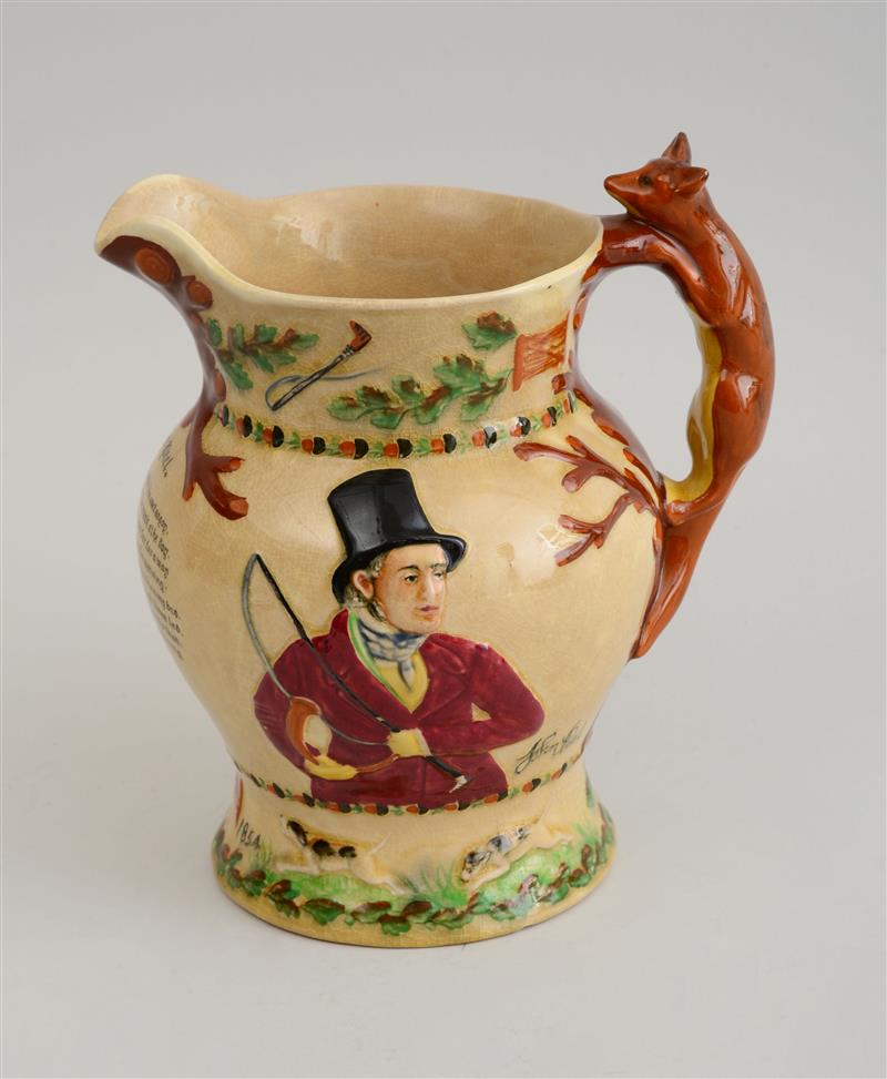 Appraisal: CROWN DEVON FIELDING'S RELIEF-DECORATED JUG JOHN PEEL AFTER WALTER LAMONBY