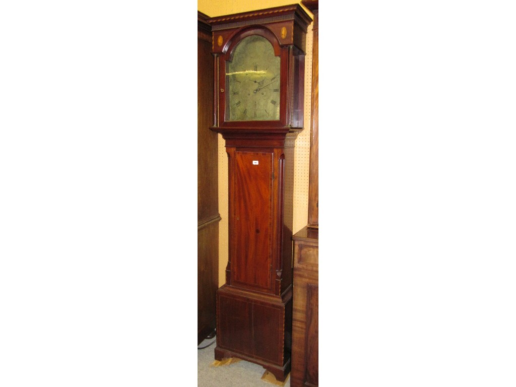 Appraisal: Mahogany inlaid longcase clock with brass dial by E Robertson