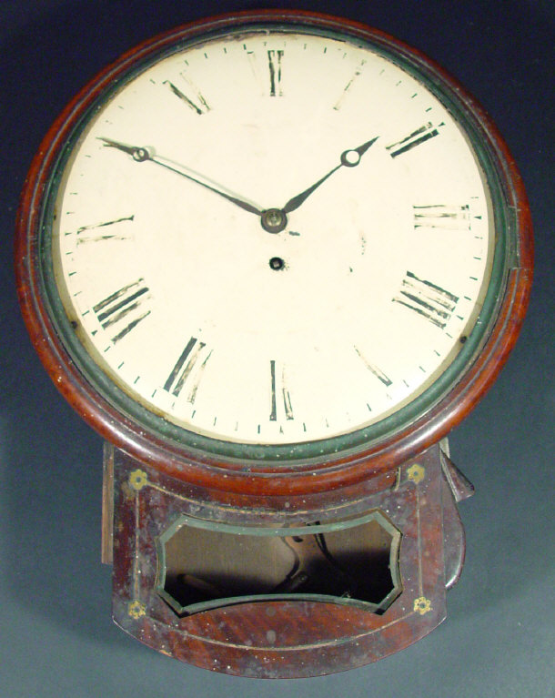 Appraisal: Regency brass inlaid mahogany drop dial wall clock with fusee