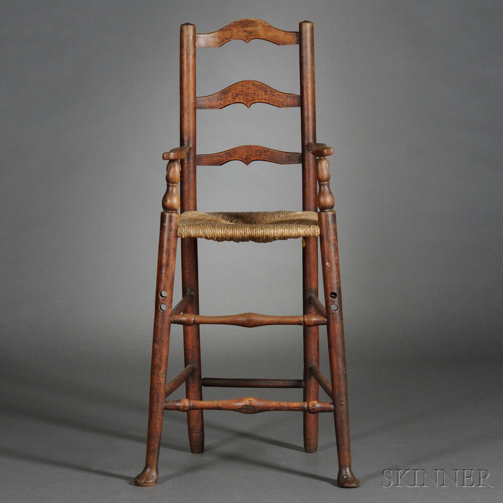 Appraisal: Turned Maple Ladder-back High Chair th century with three shaped