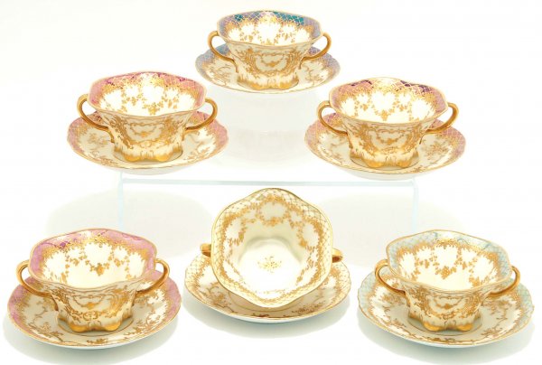 Appraisal: Six Dresden cream soups with underplates Fluted two handled cups