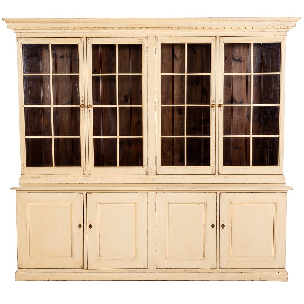 Appraisal: English Painted Distressed Step Back Cupboard th century two-part distressed