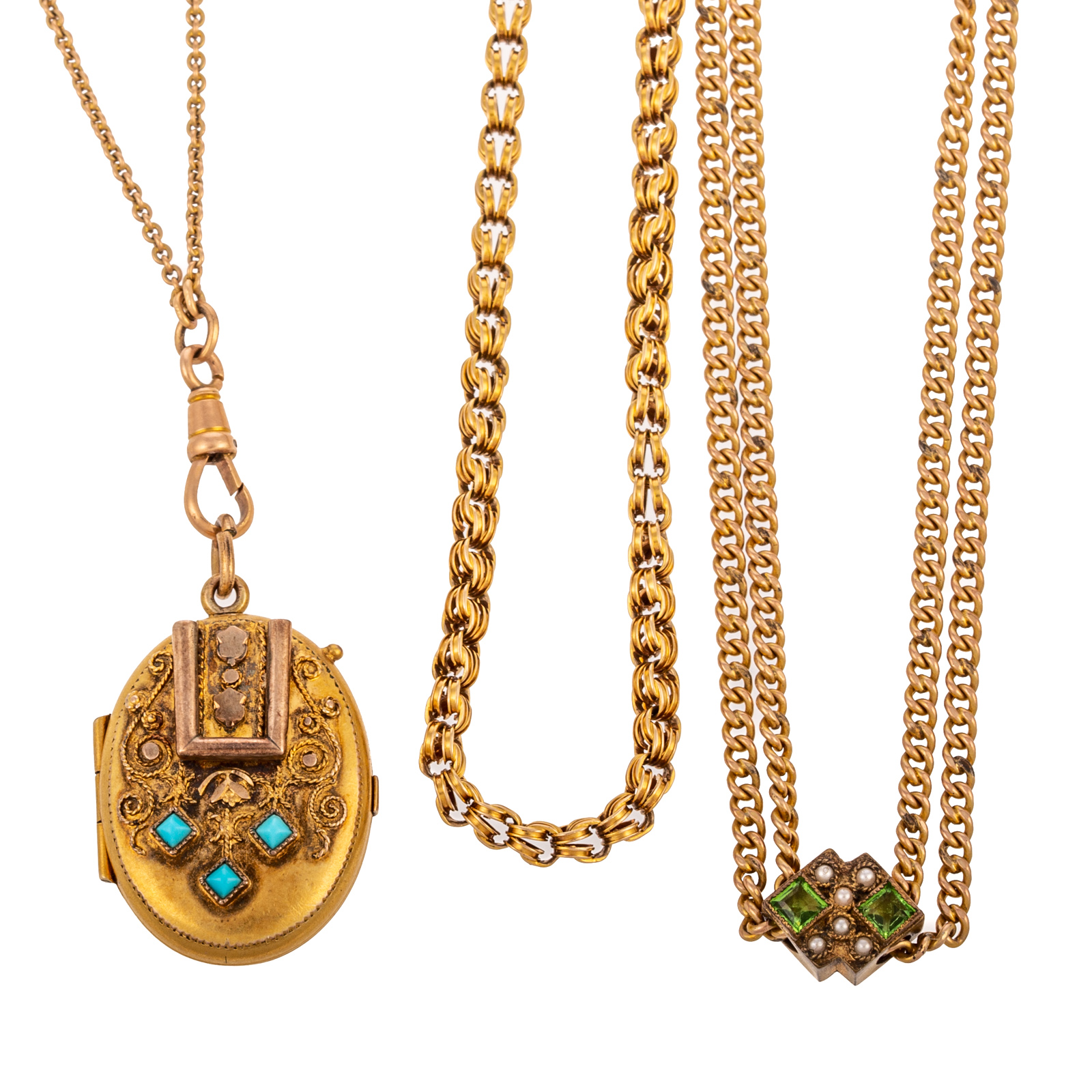 Appraisal: A TRIO OF K YELLOW GOLD VINTAGE WATCH CHAINS K