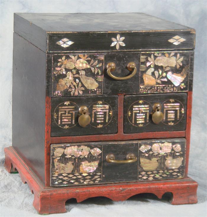 Appraisal: Lacquered and MOP inlaid Chinese storage chest lift lid over