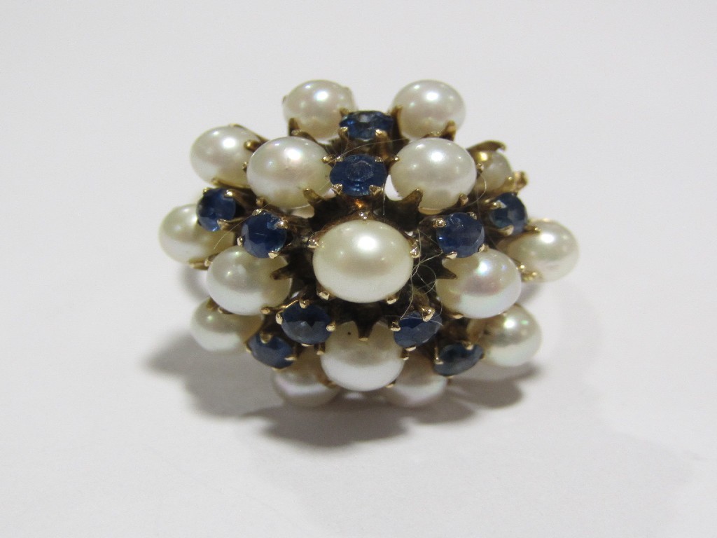 Appraisal: Eighteen carat gold cultured pearl and sapphire cluster ring