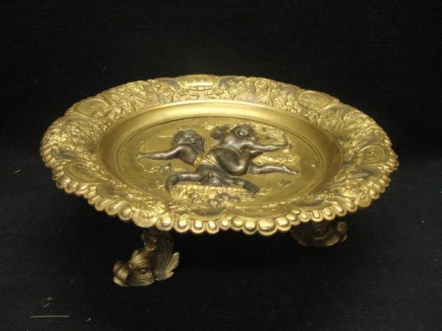 Appraisal: Bronze Tazza Raised on Dolphin Form Feet Monogrammed From a