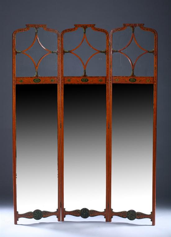 Appraisal: GEORGE III STYLE MIRRORED THREE-PANEL FOLDING SCREEN th century with