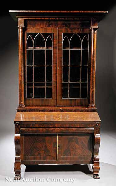 Appraisal: An American Late Classical Mahogany Secretaray Bookcase mid- th c