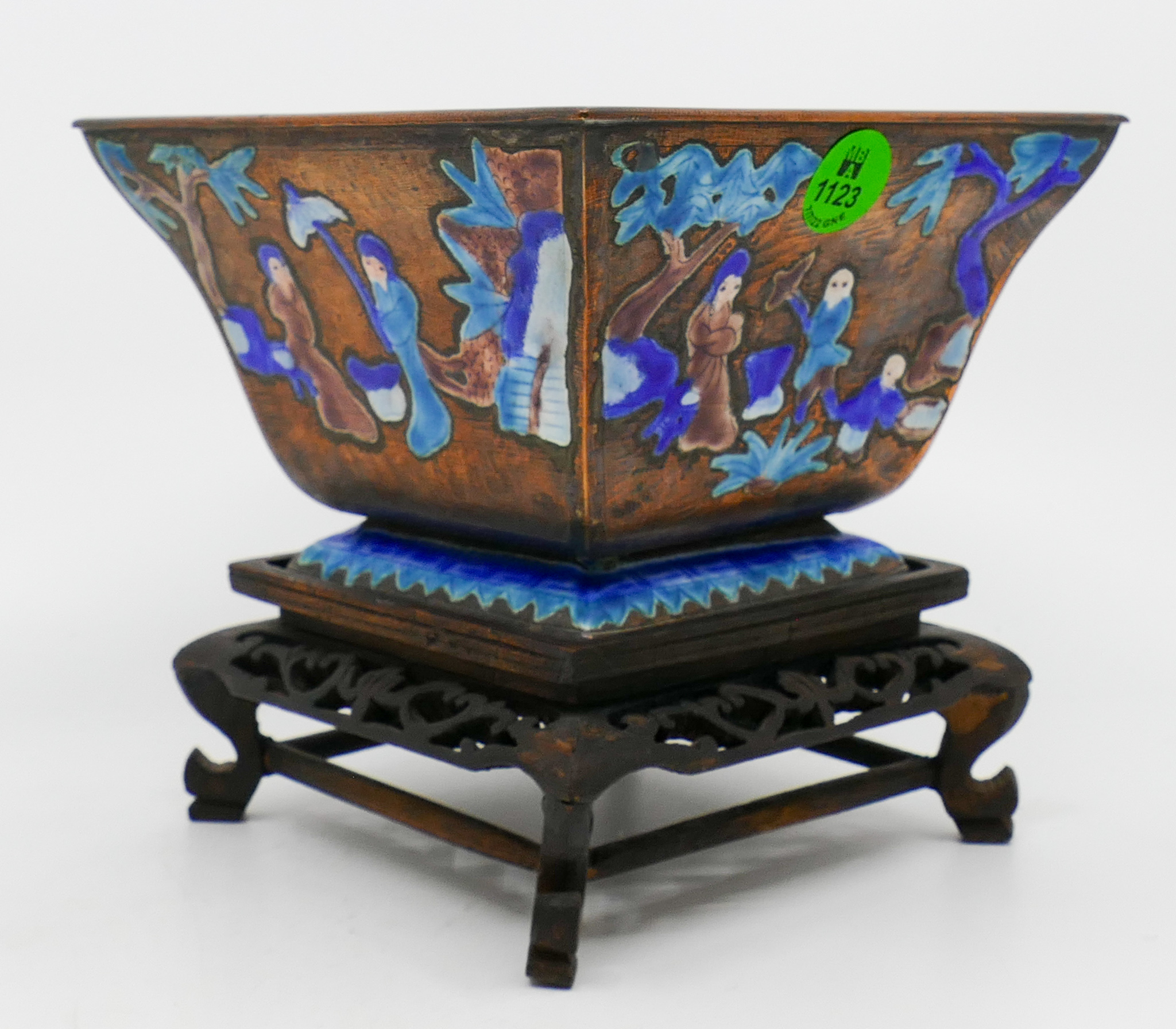 Appraisal: Old Chinese Enameled Copper Bowl on Stand ''