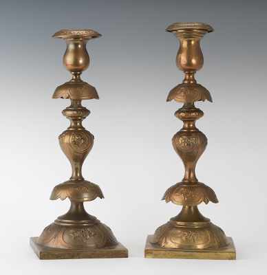 Appraisal: A Pair of Sabbath Candlesticks Poland th Century Brass Petticoat