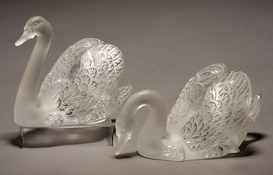 Appraisal: Pair of Lalique Molded and Frosted Glass Figures of Swans