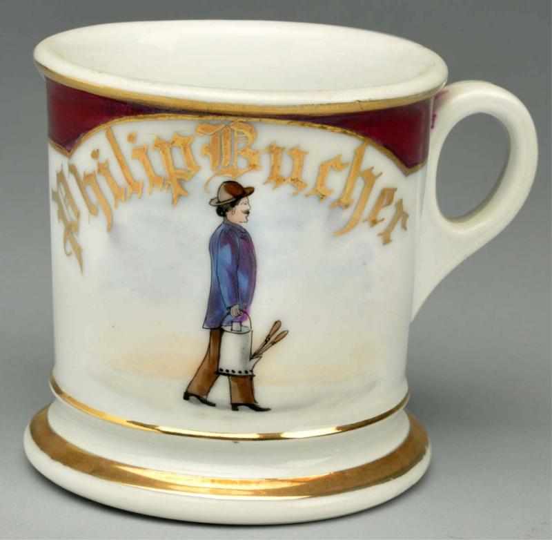 Appraisal: Painter Shaving Mug Gilded Phillip Bucher Nice image of man