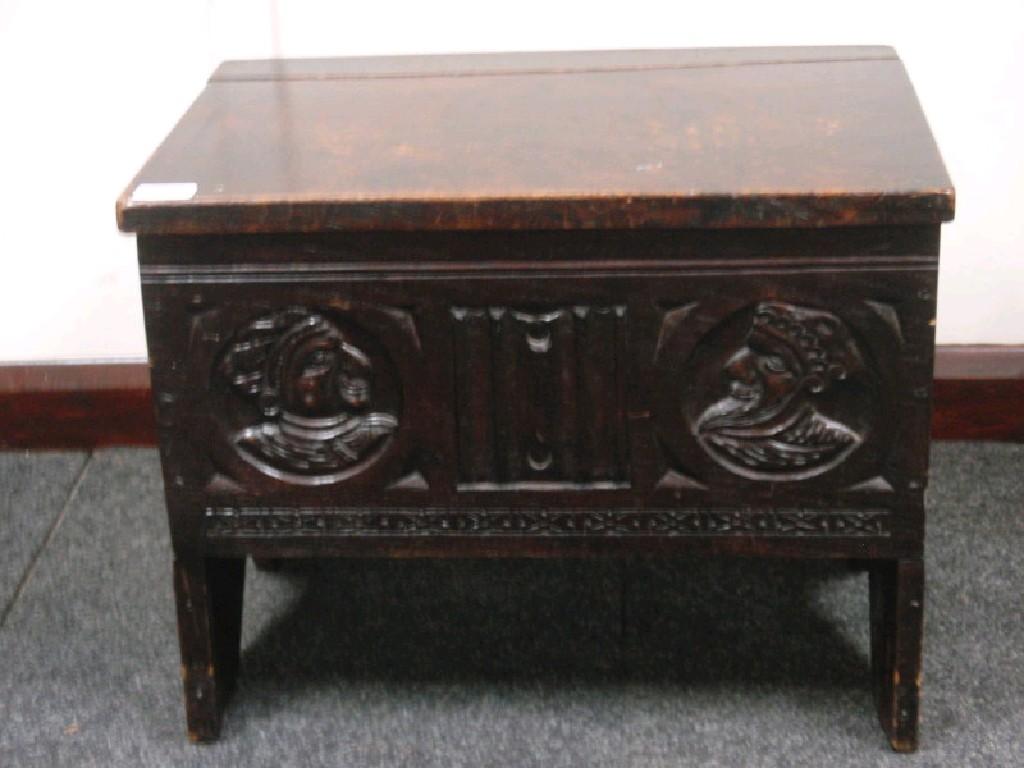 Appraisal: A miniature carved oak coffer cm wide