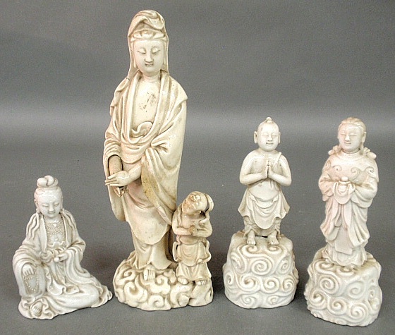 Appraisal: - Four th c Asian Blanc-de-Chine figures largest h x